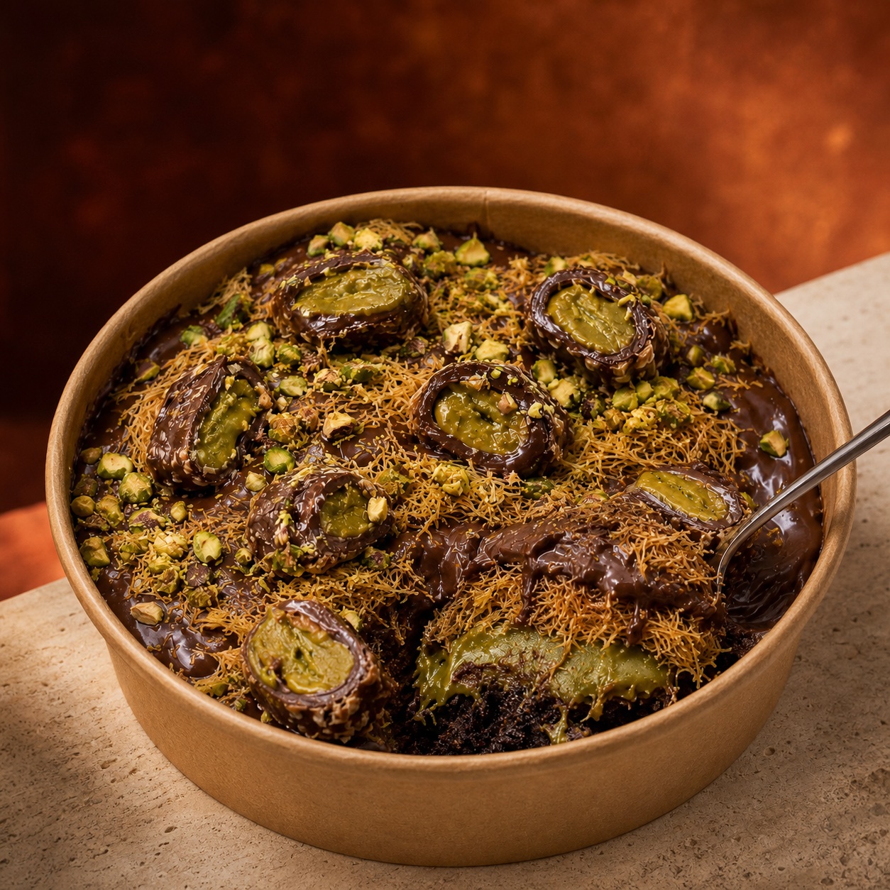 Brownie Kunafa Pistachio Bowl